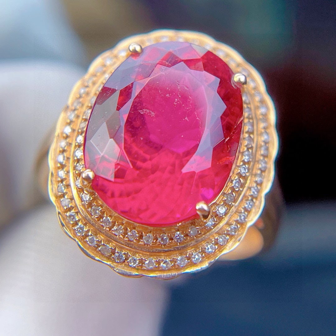 14k Gold 7.89 Ct Natural Tourmaline & Diamond Ring - 4
