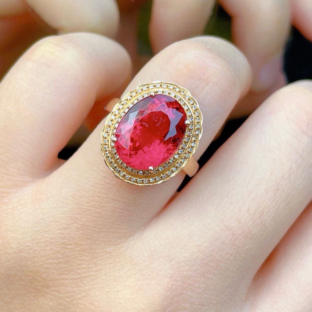 14k Gold 7.89 Ct Natural Tourmaline & Diamond Ring - 5
