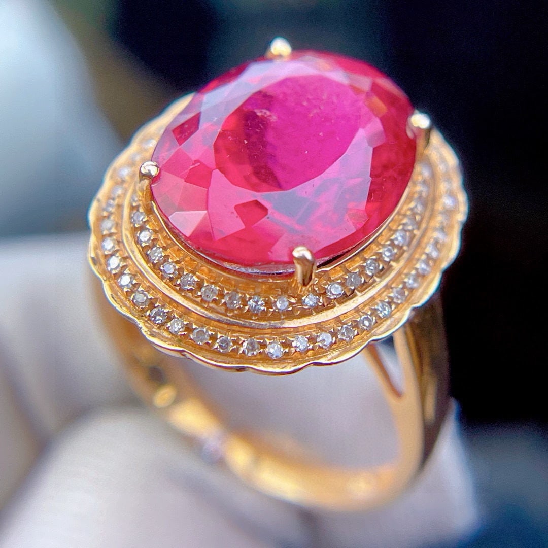 14k Gold 7.89 Ct Natural Tourmaline & Diamond Ring - 6