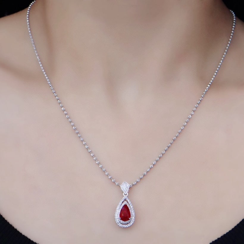 14k Gold 1.47 Ctw Natural Ruby & Diamond Pendant( Without Chain ) - 3
