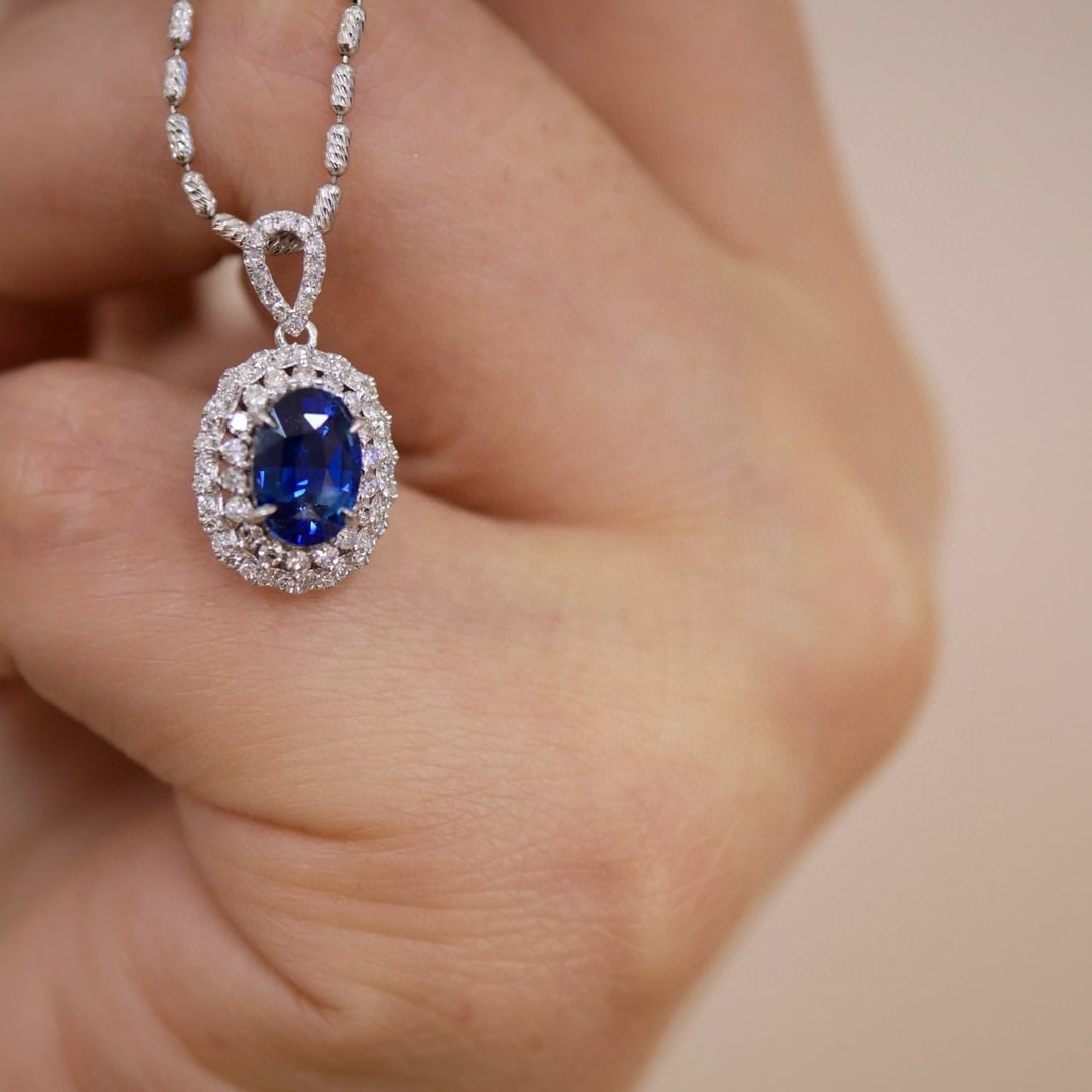 14k Gold 1.26 Ctw Natural Sapphire & Diamond Pendant( Without Chain ) - 2