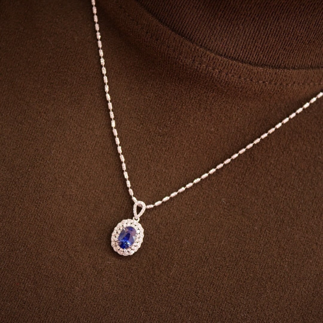 14k Gold 1.26 Ctw Natural Sapphire & Diamond Pendant( Without Chain ) - 3