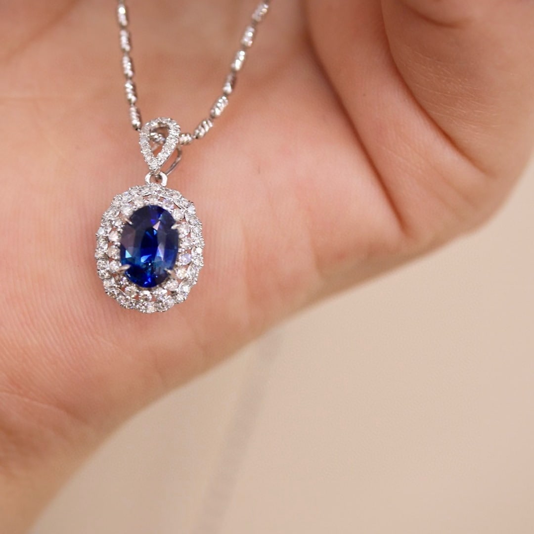 14k Gold 1.26 Ctw Natural Sapphire & Diamond Pendant( Without Chain ) - 4