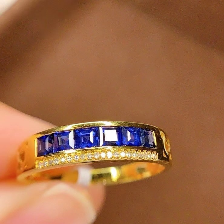14k Gold 1 Ct Natural Sapphire & Diamond Ring - 4
