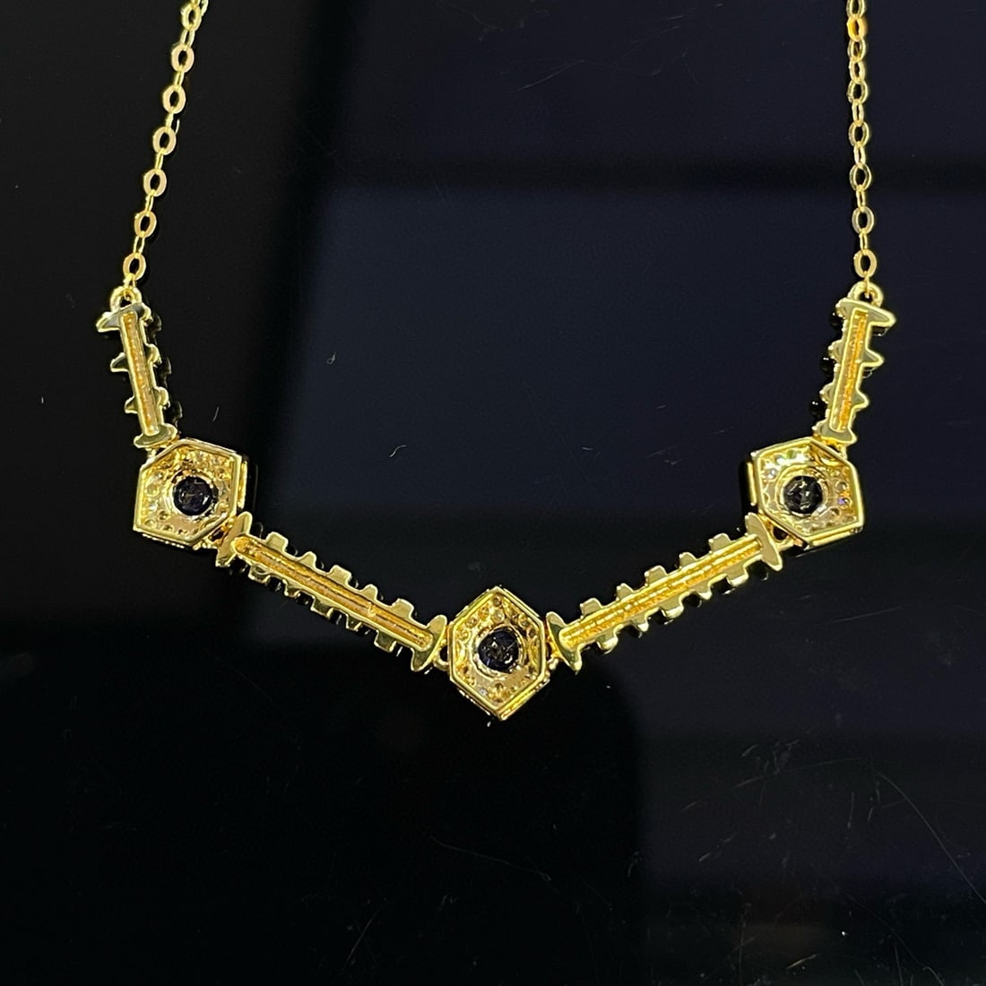 14k Gold 0.40 Ct Natural Sapphire & Diamond Necklace - 4