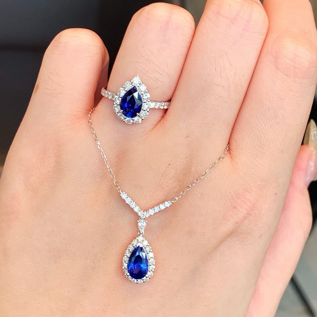 14k Gold 4.06 Ctw Natural Sapphire & Diamond Jewelry Set - 3