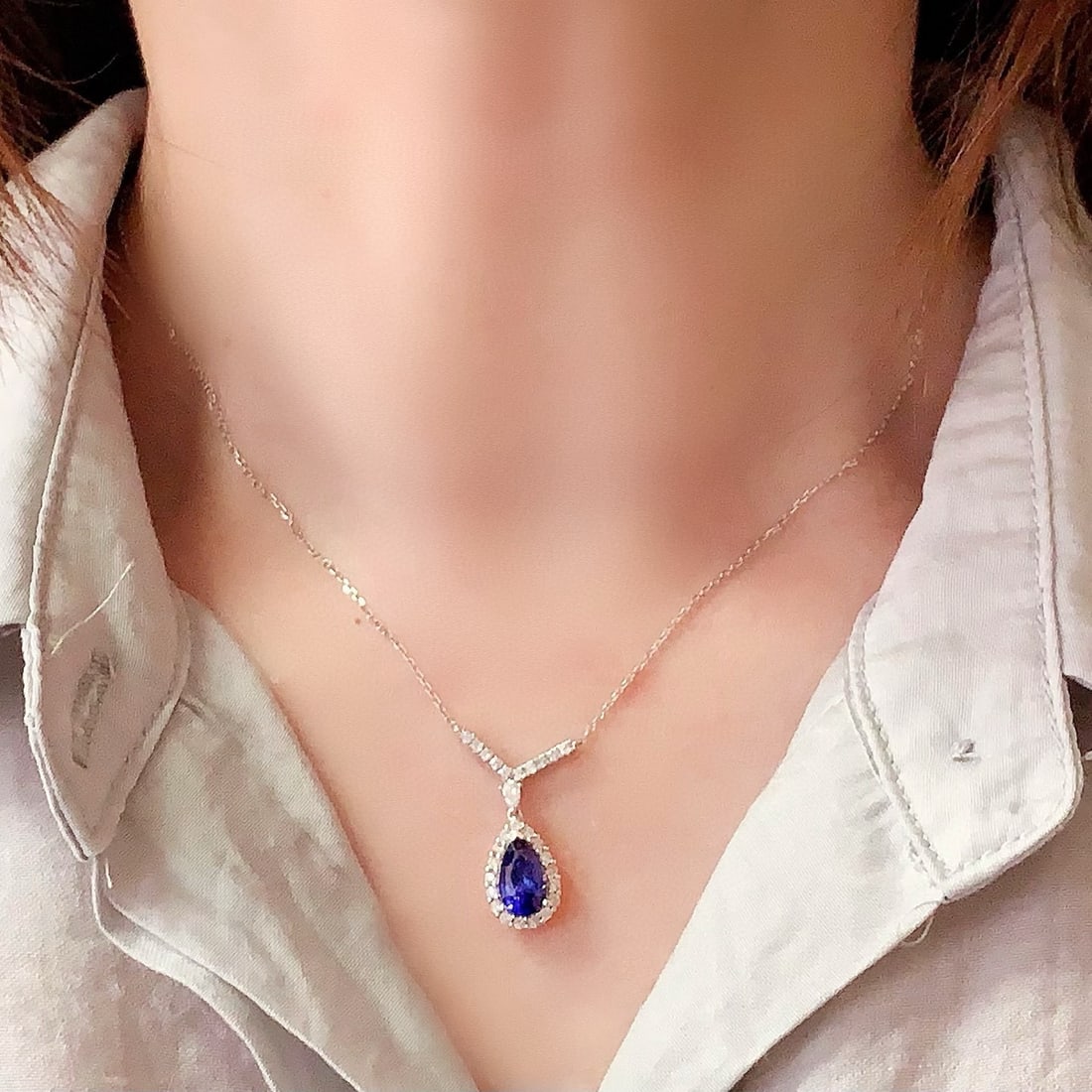14k Gold 4.06 Ctw Natural Sapphire & Diamond Jewelry Set - 5