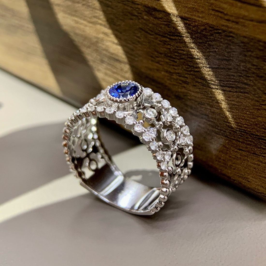 14k Gold 1.01 Ctw Natural Sapphire & Diamond Ring - 6