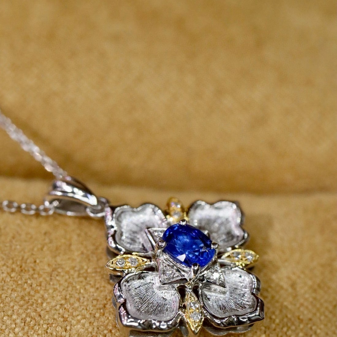 14k Gold 0.36 Ctw Natural Sapphire & Diamond Pendant( Without Chain ) - 2