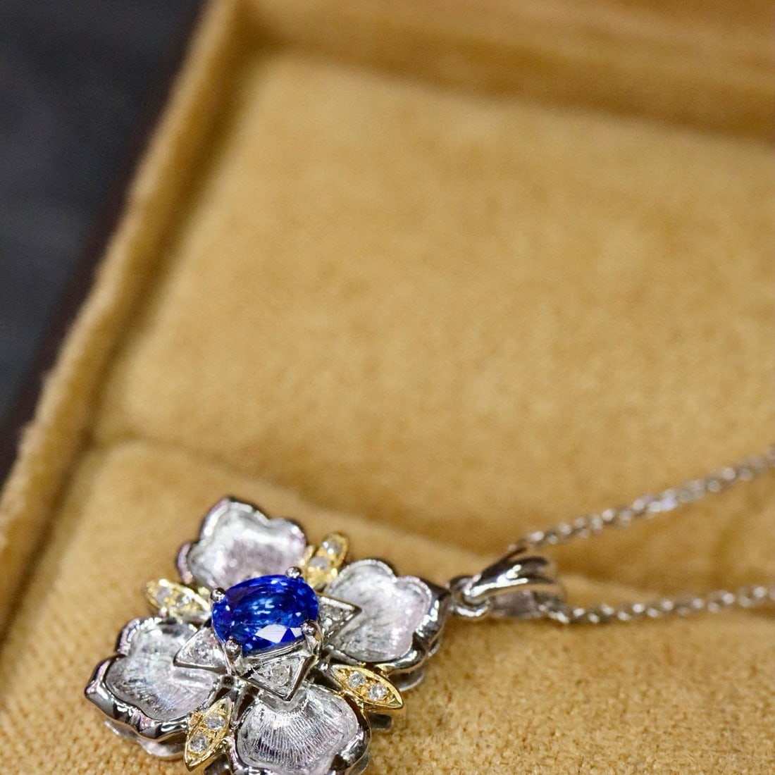 14k Gold 0.36 Ctw Natural Sapphire & Diamond Pendant( Without Chain ) - 3