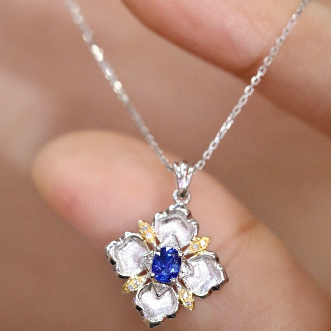 14k Gold 0.36 Ctw Natural Sapphire & Diamond Pendant( Without Chain ) - 5