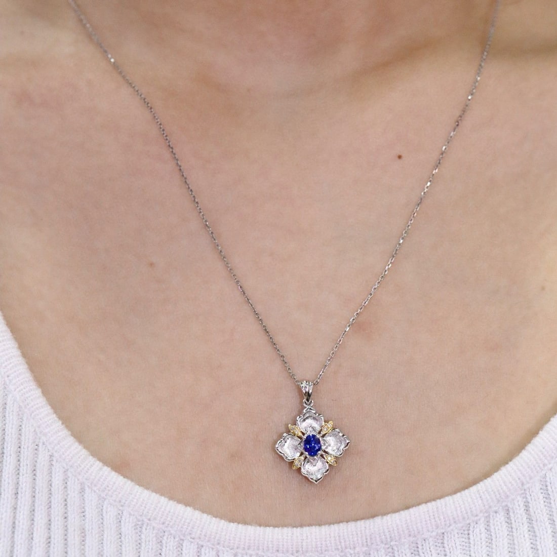 14k Gold 0.36 Ctw Natural Sapphire & Diamond Pendant( Without Chain ) - 6