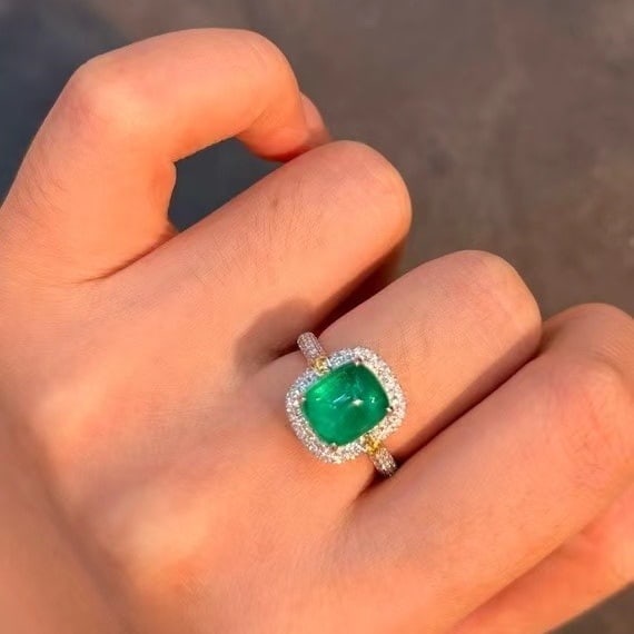14k Gold 3.15 Ctw Vivid Green Natural Emerald & Diamond Ring - 3