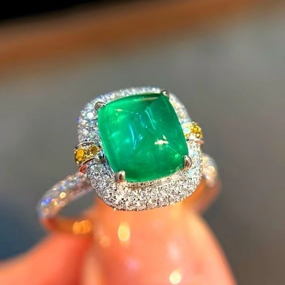 14k Gold 3.15 Ctw Vivid Green Natural Emerald & Diamond Ring - 4