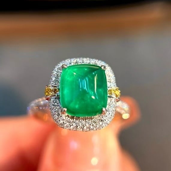 14k Gold 3.15 Ctw Vivid Green Natural Emerald & Diamond Ring - 5