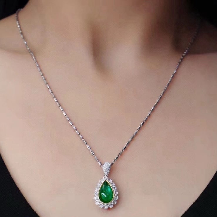 14k Gold 1.34 Ctw Vivid Green Natural Emerald & Diamond Pendant( Without Chain ) - 2