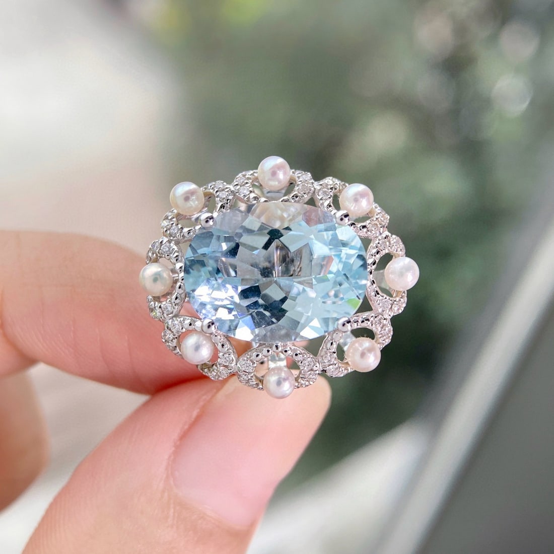 14k Gold 7.35 Ctw Natural Aquamarine & Diamond Ring/pendant( Without Chain ) - 2