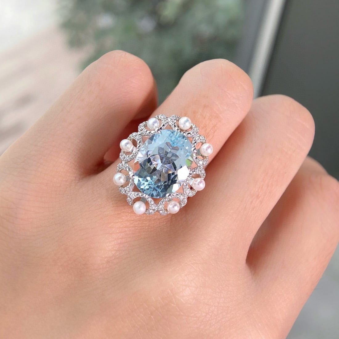 14k Gold 7.35 Ctw Natural Aquamarine & Diamond Ring/pendant( Without Chain ) - 3