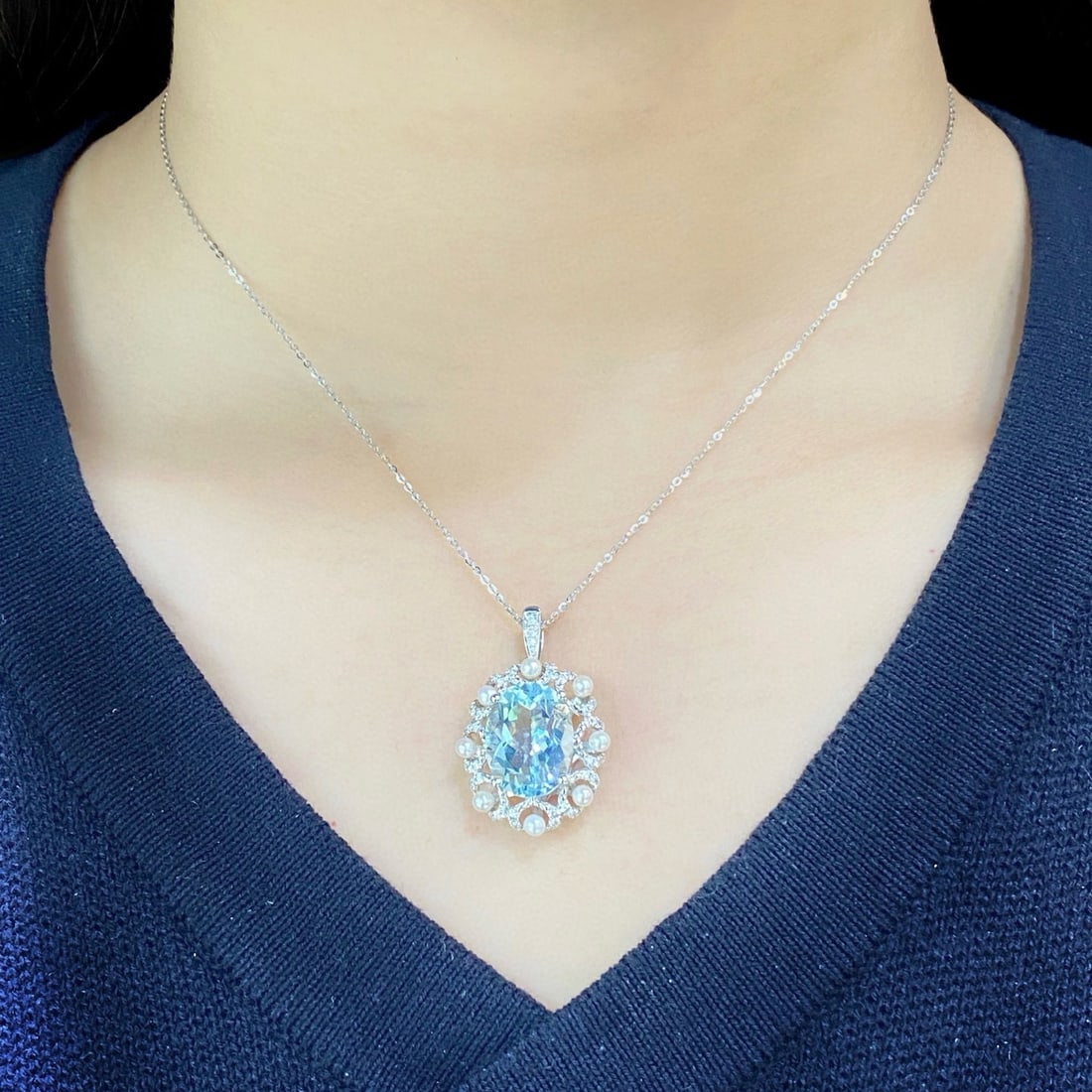 14k Gold 7.35 Ctw Natural Aquamarine & Diamond Ring/pendant( Without Chain ) - 4