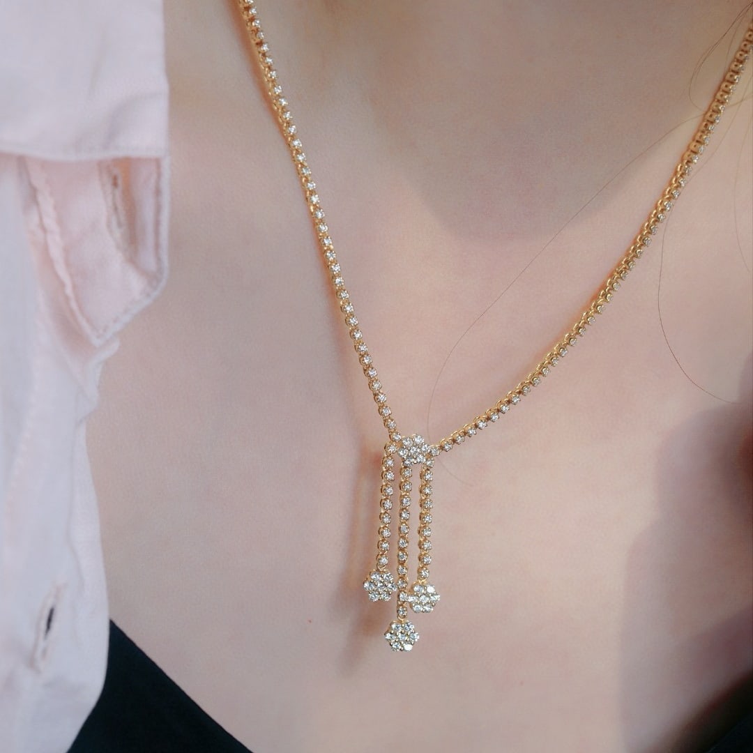 14k Gold 3.30 Ct Natural H Diamond Necklace - 6