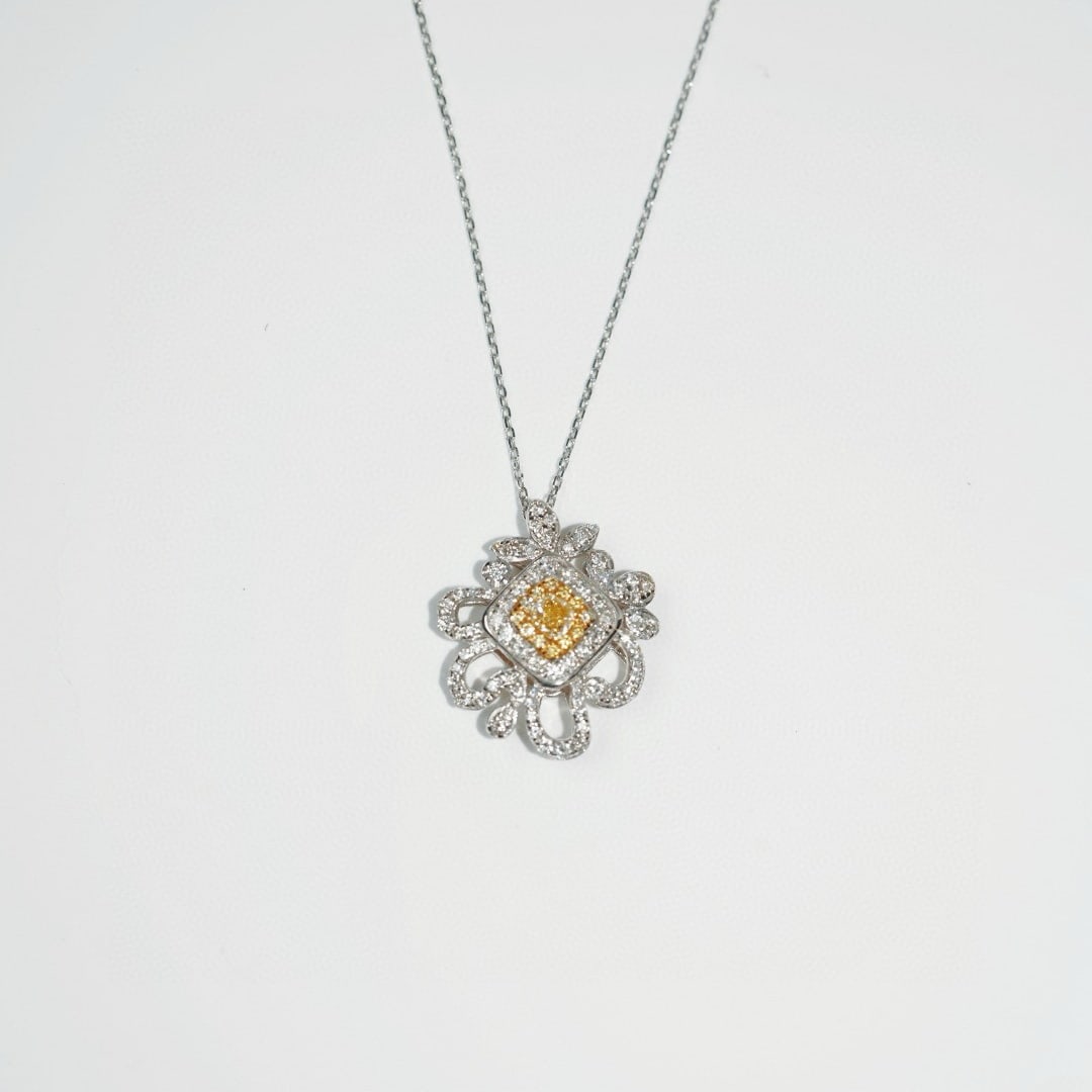 14k Gold 0.70 Ctw Natural Yellow Diamond & Diamond Necklace - 3