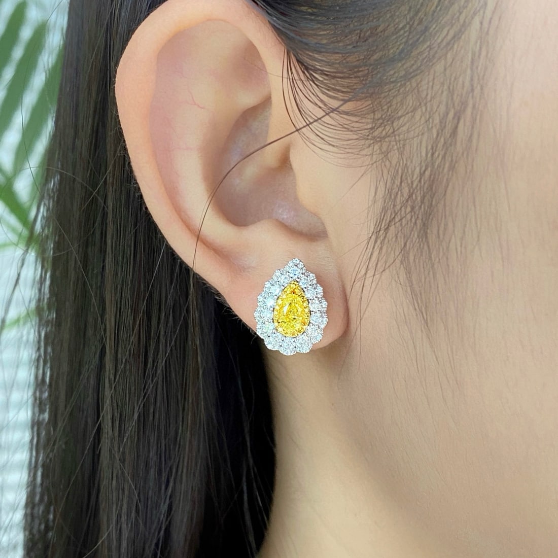 Gia Certified 14k Gold 2.46 Ctw Natural Yellow Diamond & Diamond Earrings - 2