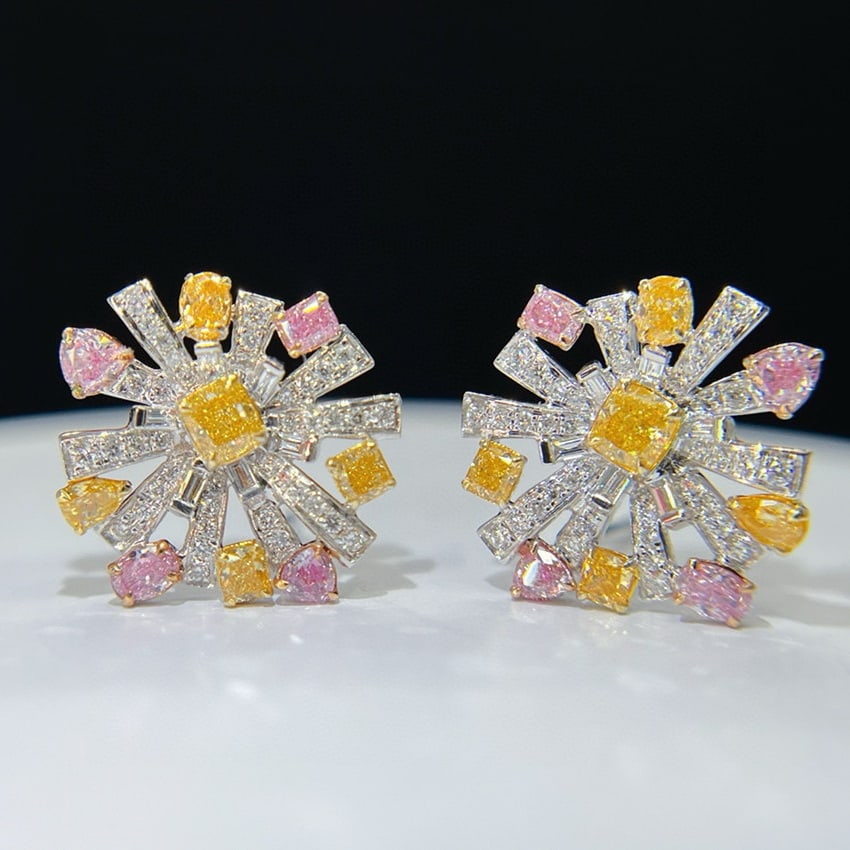 14k Gold 1.50 Ctw Natural Color Diamond & Diamond Earrings - 2