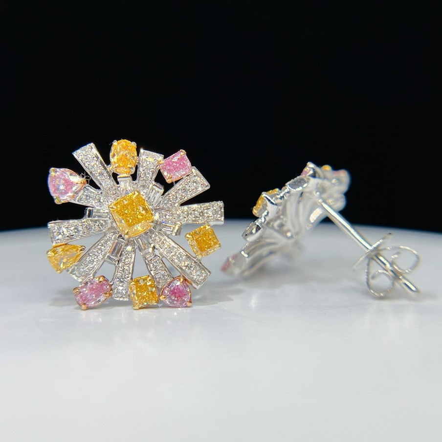 14k Gold 1.50 Ctw Natural Color Diamond & Diamond Earrings - 3
