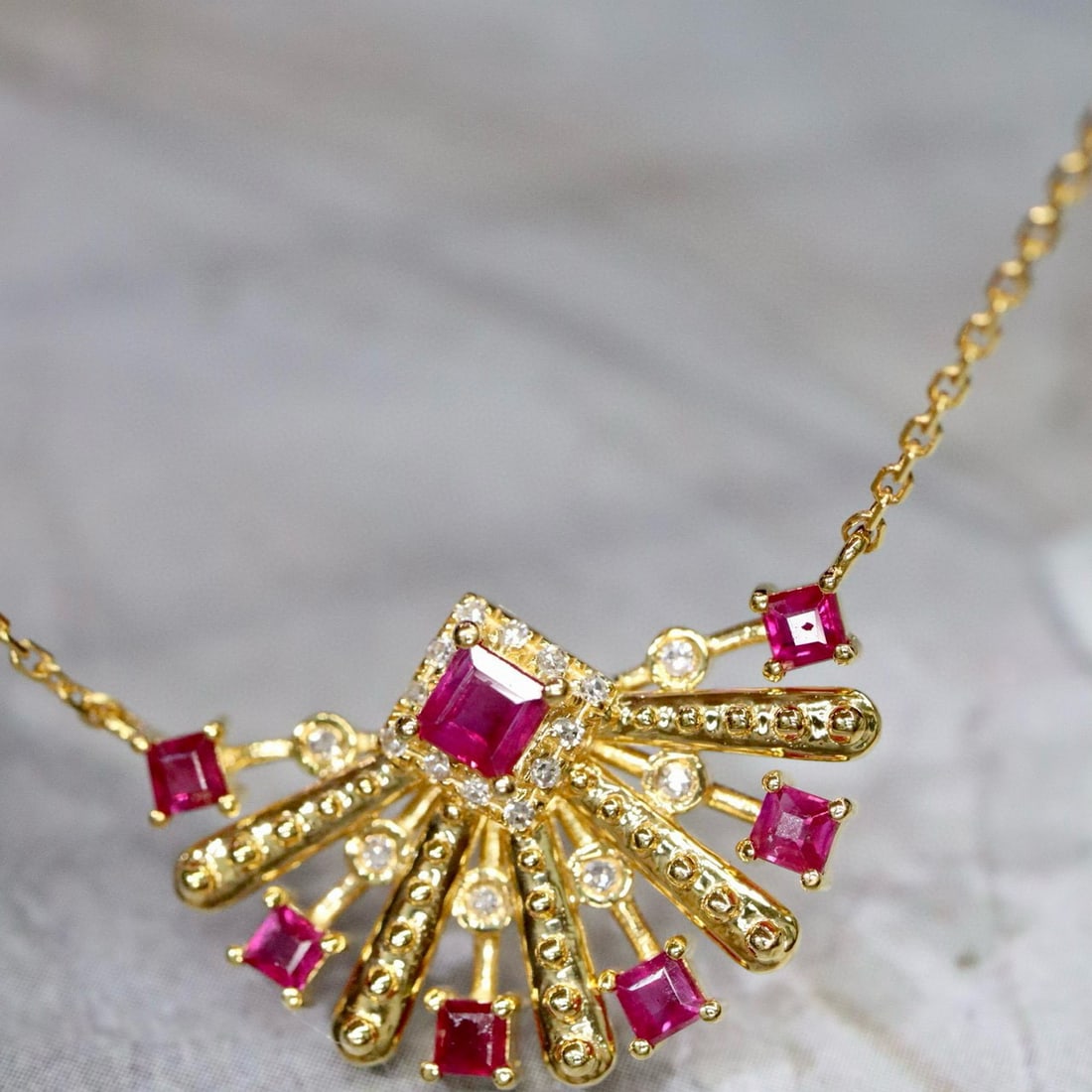 14k Gold 0.51 Ctw Natural Ruby & Diamond Necklace - 3