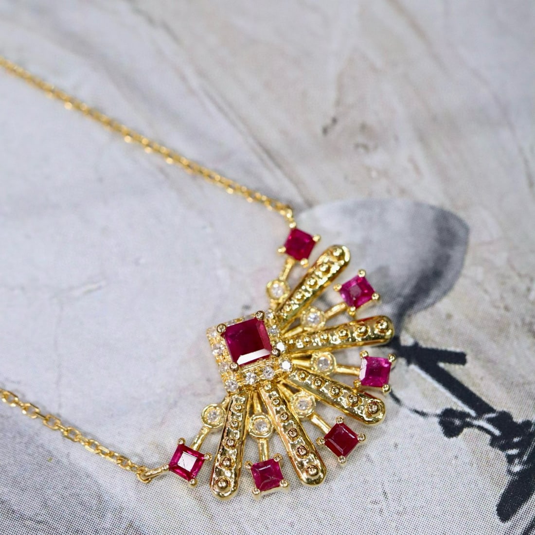 14k Gold 0.51 Ctw Natural Ruby & Diamond Necklace - 4