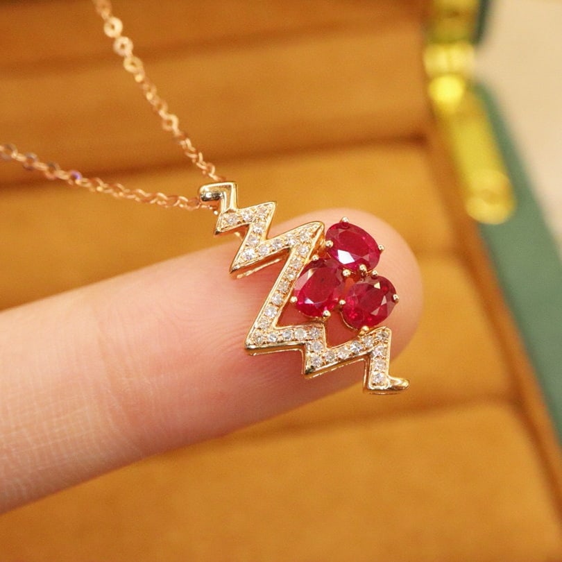 14k Gold 1.02 Ctw Natural Ruby & Diamond Pendant( Without Chain ) - 2