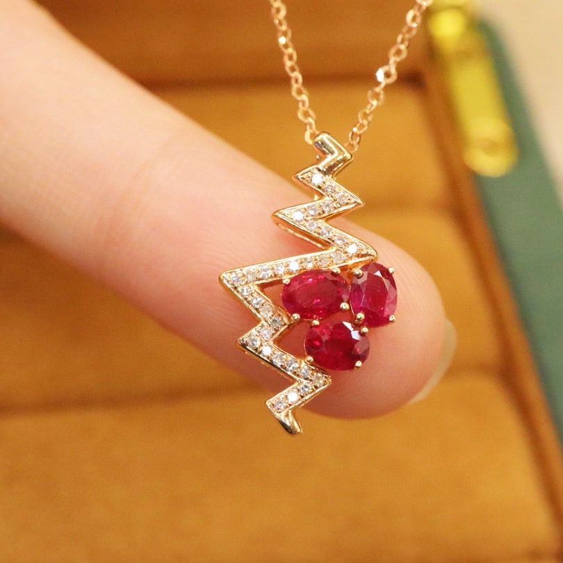 14k Gold 1.02 Ctw Natural Ruby & Diamond Pendant( Without Chain ) - 3