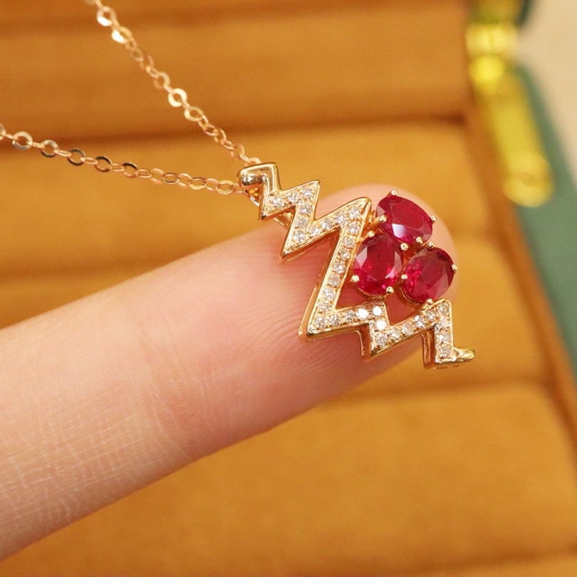 14k Gold 1.02 Ctw Natural Ruby & Diamond Pendant( Without Chain ) - 4