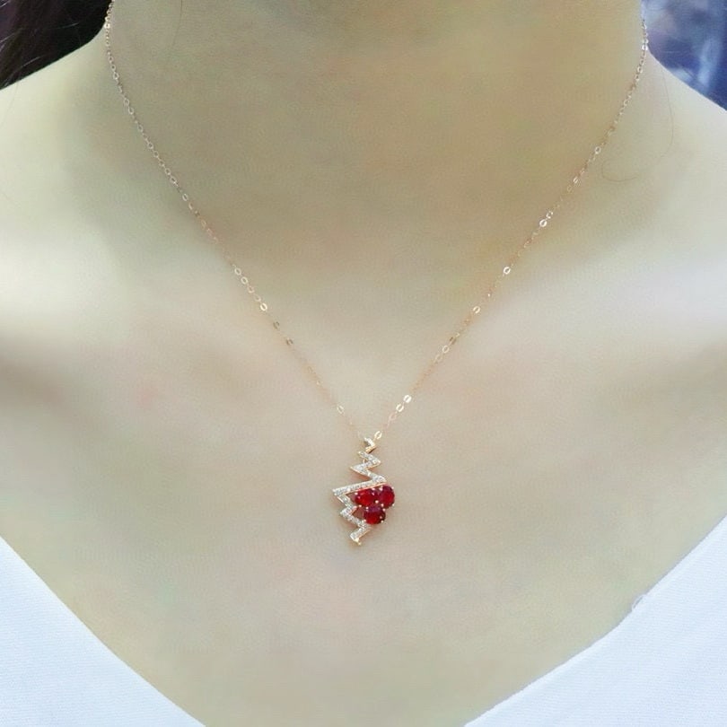 14k Gold 1.02 Ctw Natural Ruby & Diamond Pendant( Without Chain ) - 6