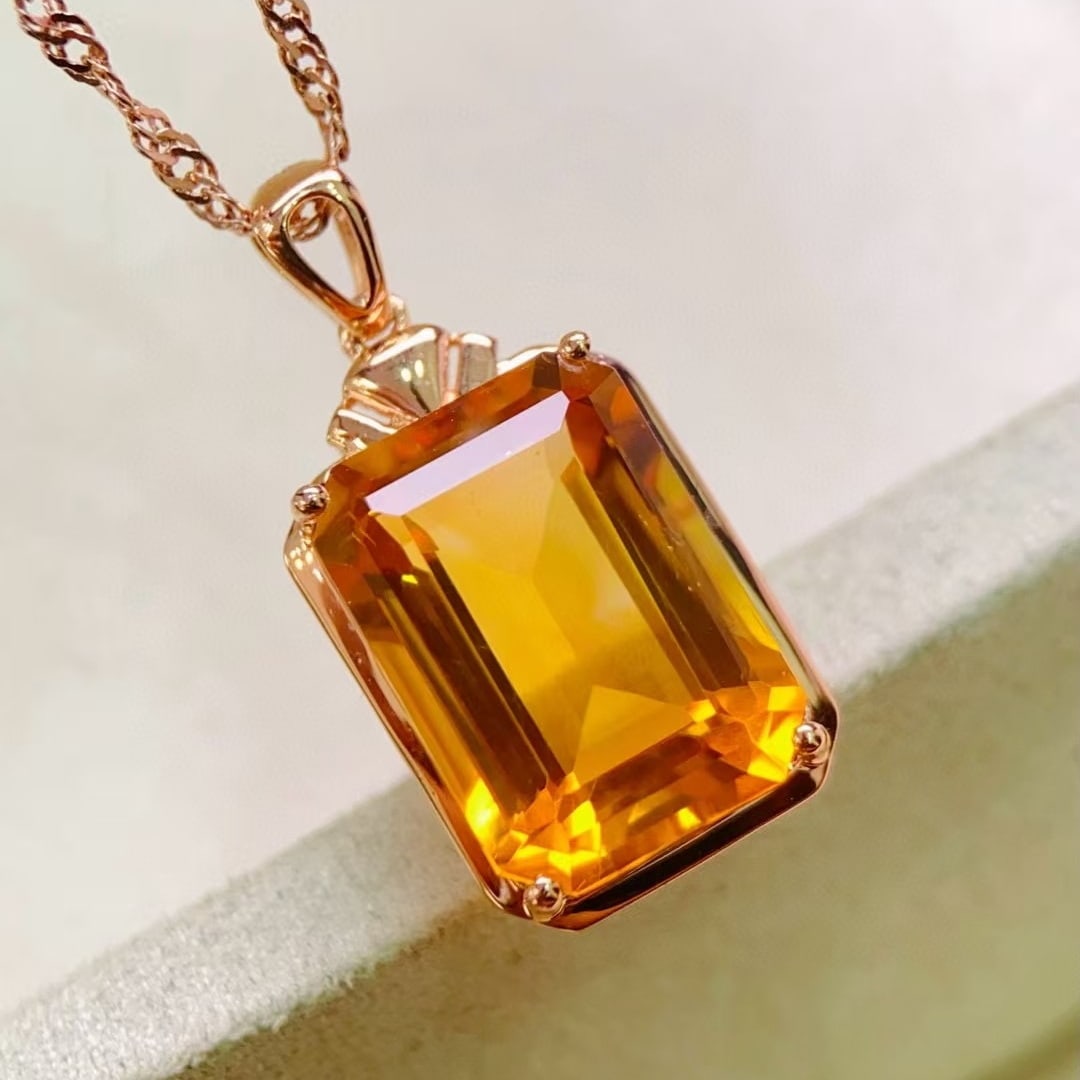 14k Gold 7.15 Ct Natural Citrine Pendant( Without Chain ) - 2