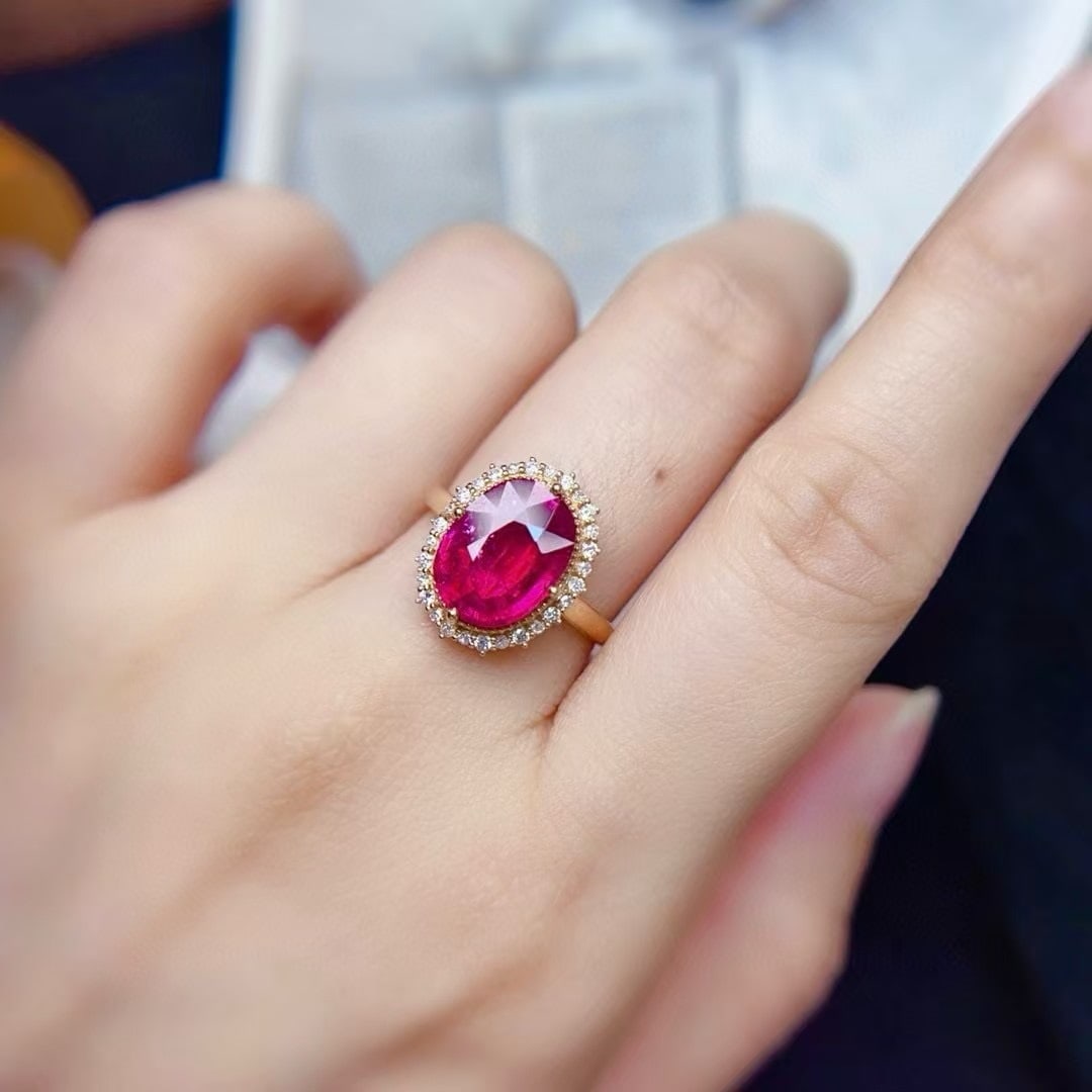 14k Gold 4.11 Ctw Natural Tourmaline & Diamond Ring - 2