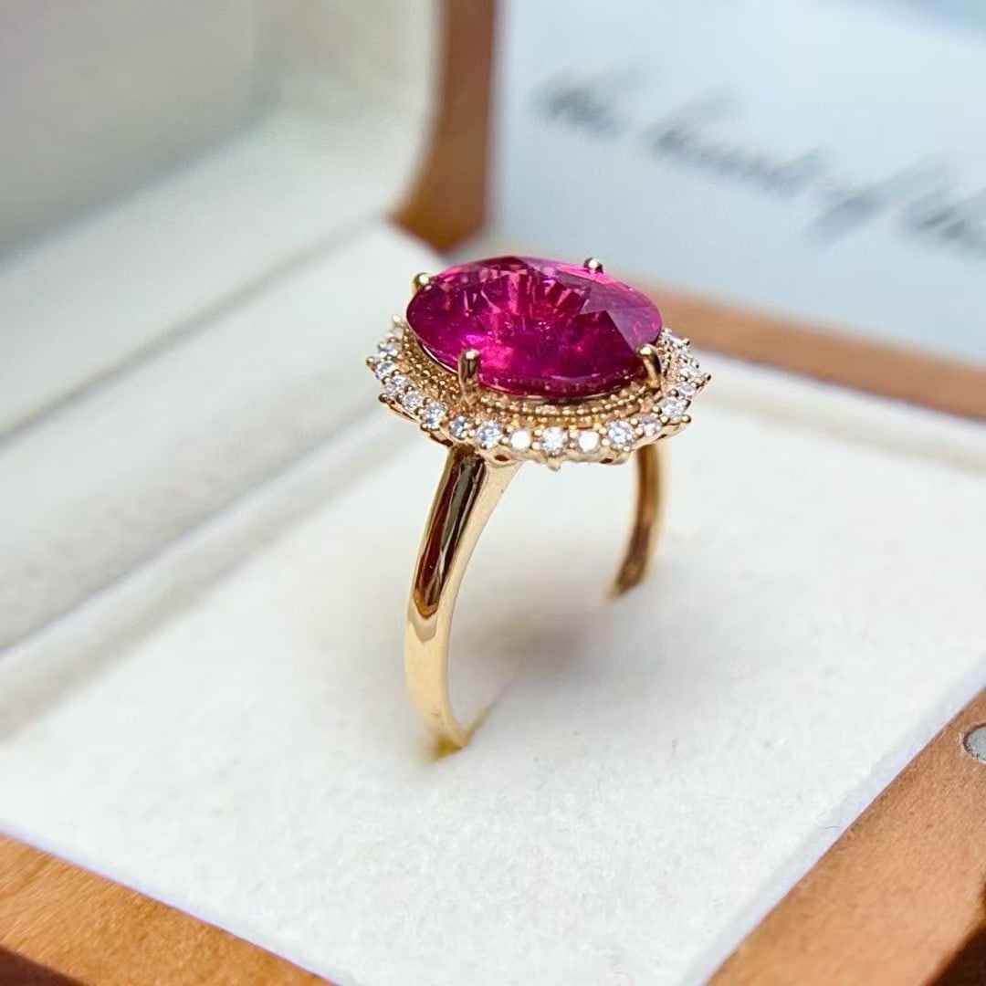 14k Gold 4.11 Ctw Natural Tourmaline & Diamond Ring - 3