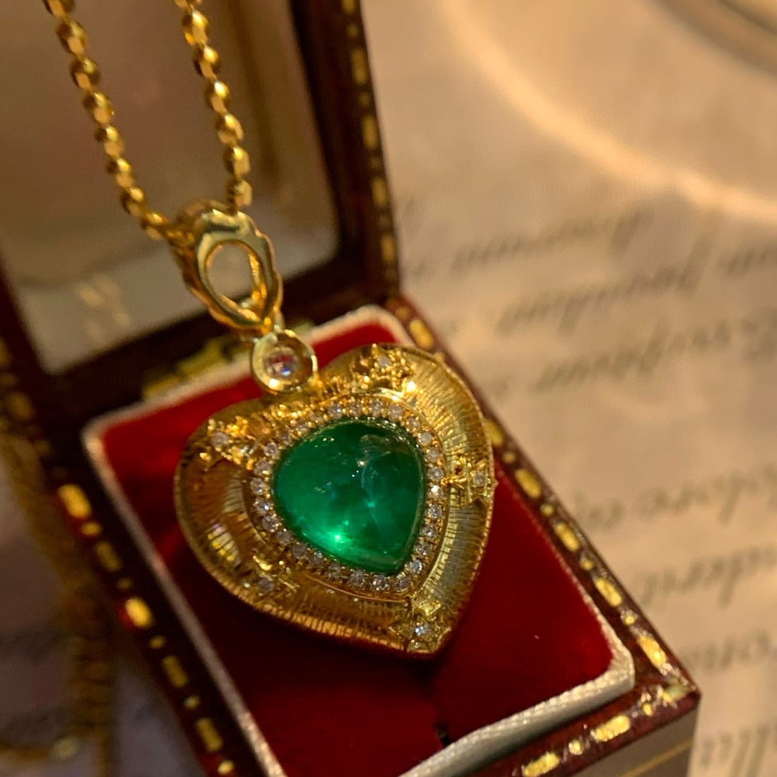 14k Gold 1.5 Ct Vivid Green Natural Emerald & Diamond Pendant( Without Chain ) - 2