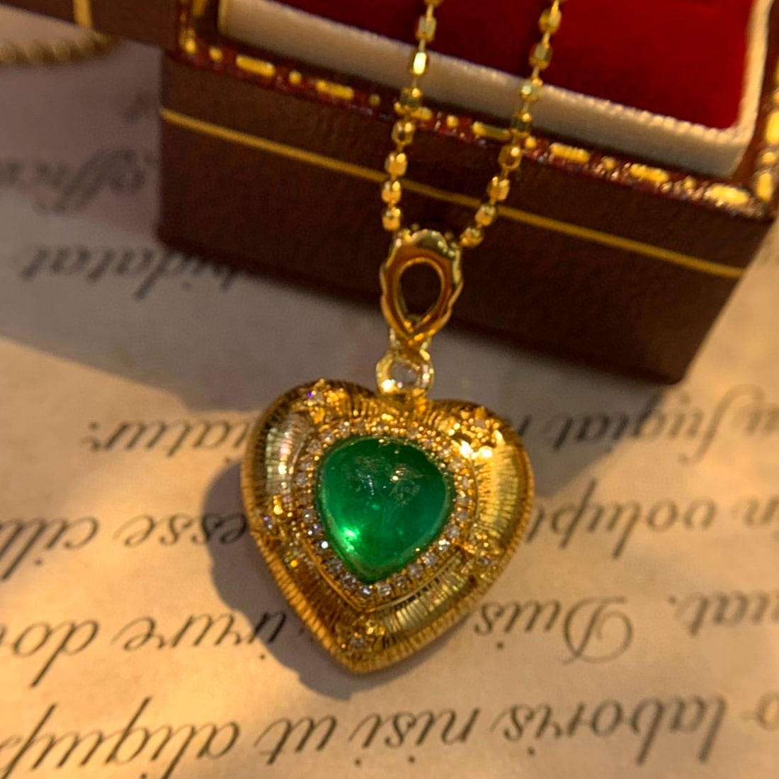 14k Gold 1.5 Ct Vivid Green Natural Emerald & Diamond Pendant( Without Chain ) - 3