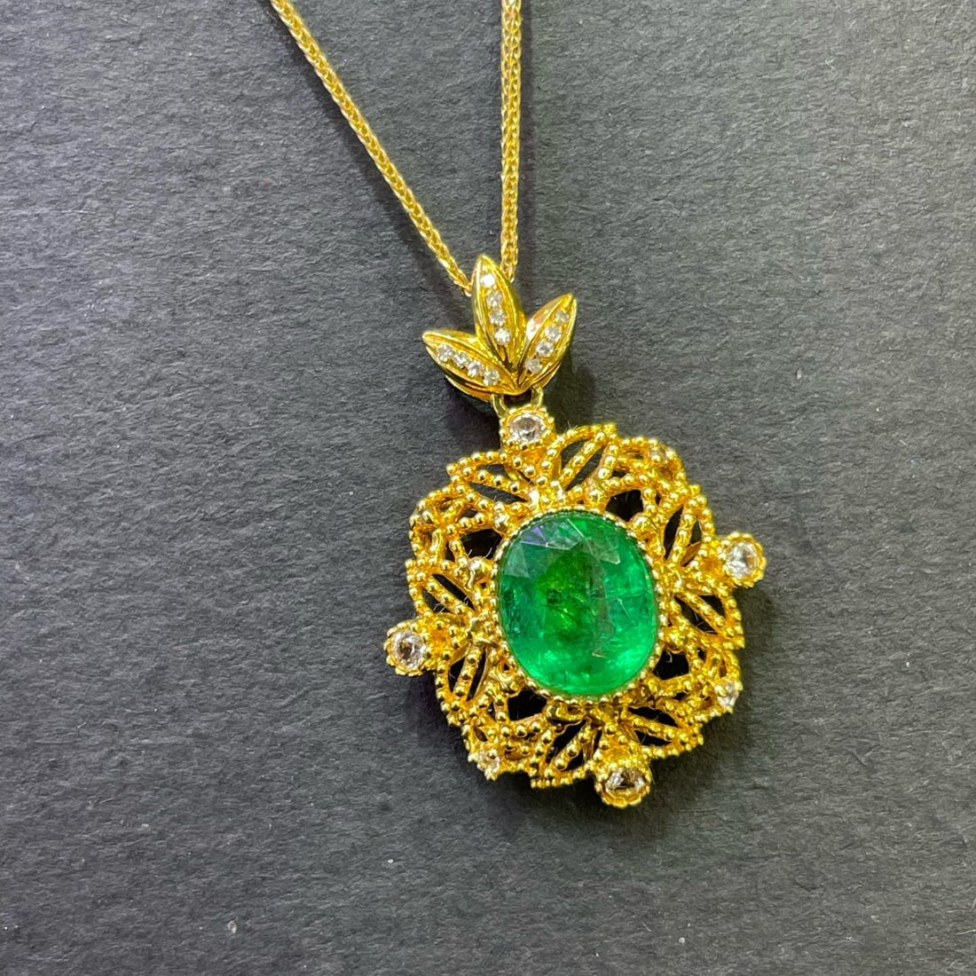 14k Gold 1.88 Ct Natural Emerald & Diamond & Sapphire Pendant( Without Chain ) - 3