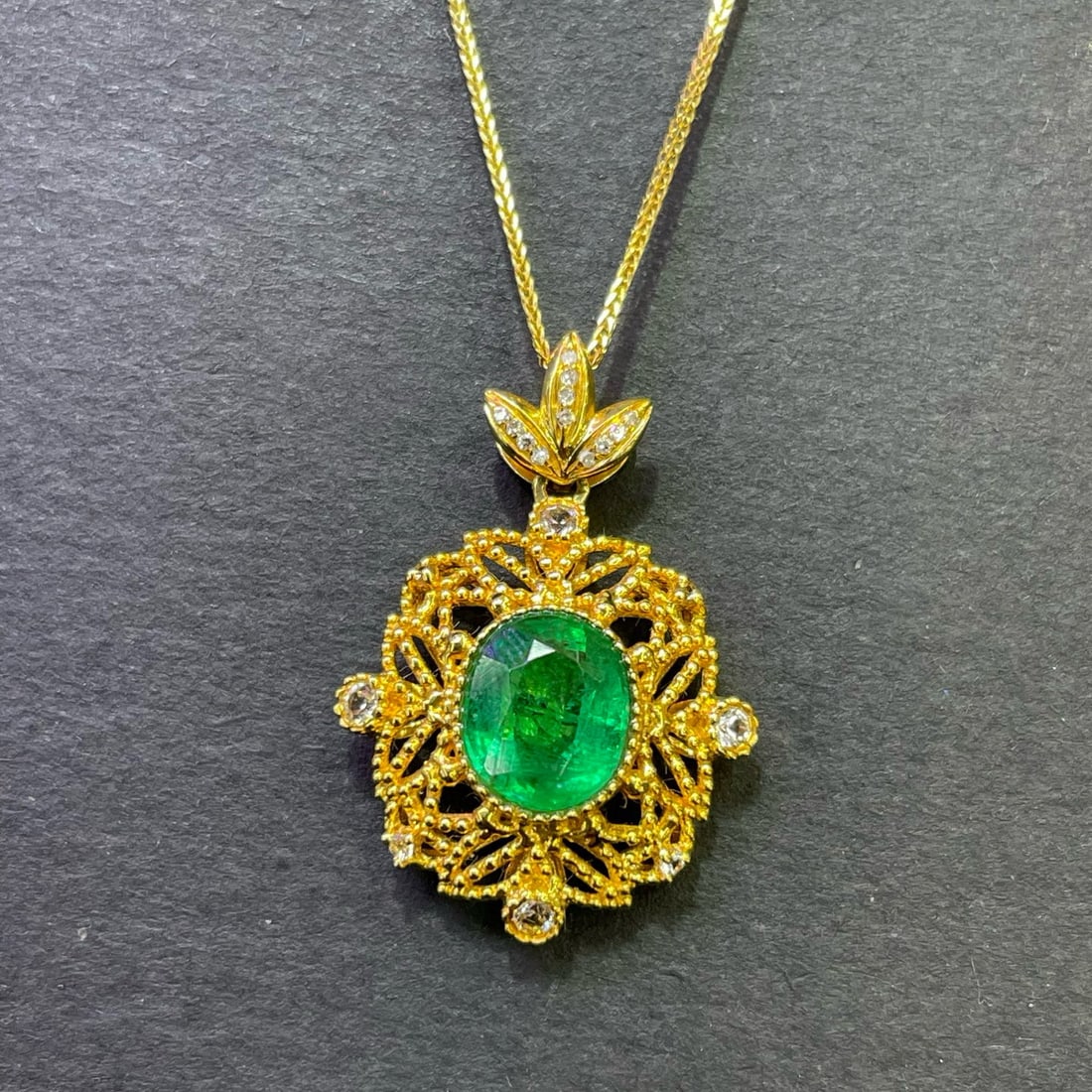 14k Gold 1.88 Ct Natural Emerald & Diamond & Sapphire Pendant( Without Chain ) - 4