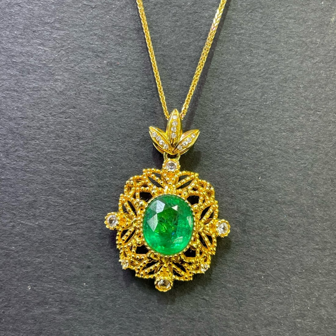 14k Gold 1.88 Ct Natural Emerald & Diamond & Sapphire Pendant( Without Chain ) - 5