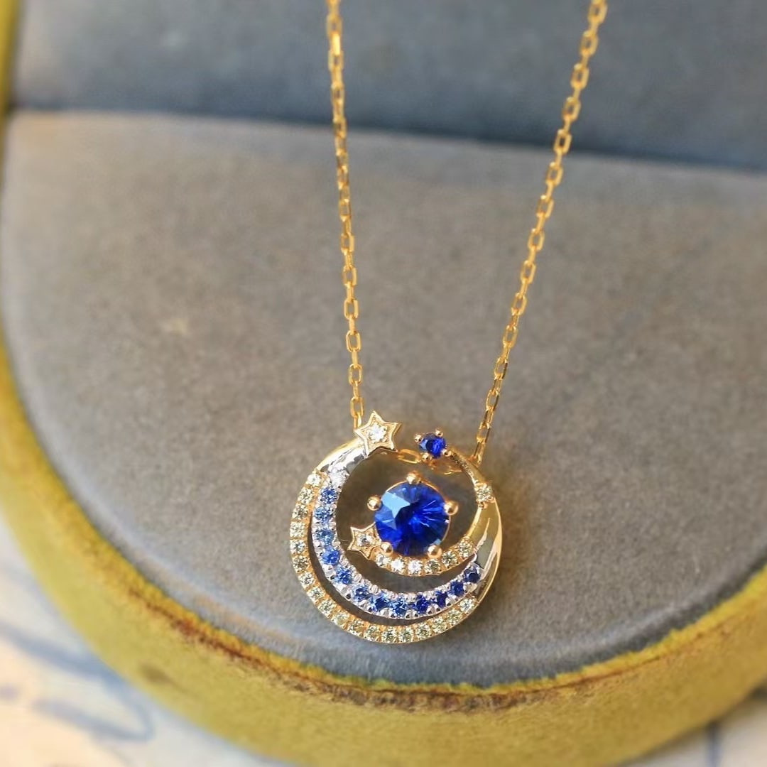14k Gold 0.55 Ctw Natural Sapphire & Sapphire Pendant( Without Chain ): Ref:230994351 // gold content:14k gold // main gemstone:sapphire // shape:round // carat weight:0. 35ct // color:blue // treatment:natural // cut grade:g // // adjacent gemstone 2 : sapphire //