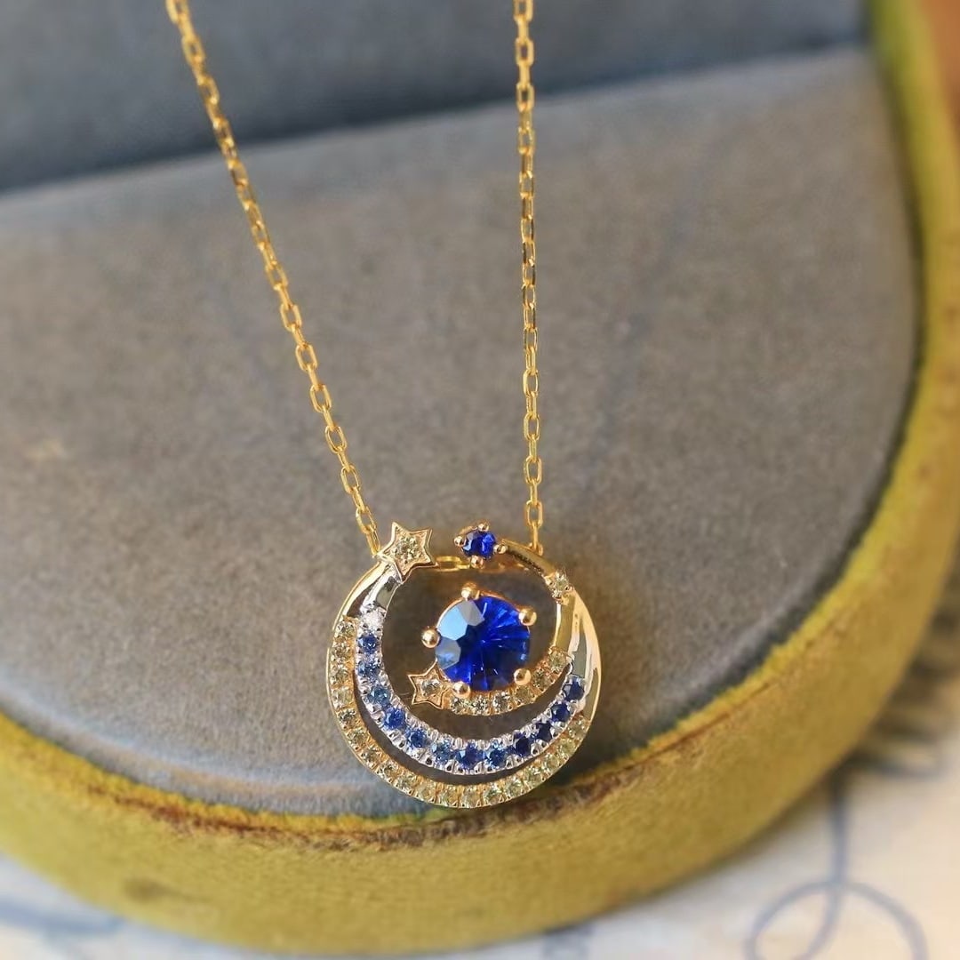 14k Gold 0.55 Ctw Natural Sapphire & Sapphire Pendant( Without Chain ) - 2