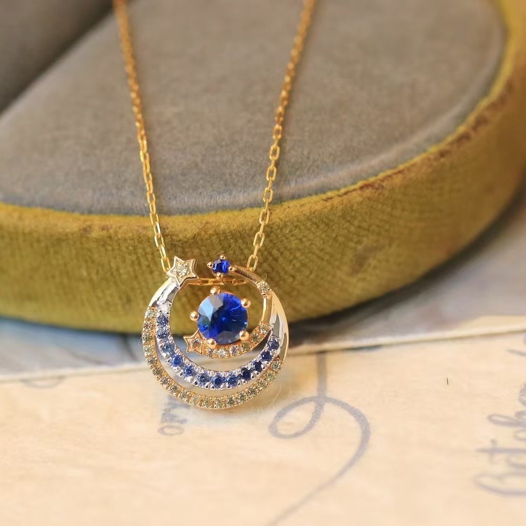 14k Gold 0.55 Ctw Natural Sapphire & Sapphire Pendant( Without Chain ) - 3