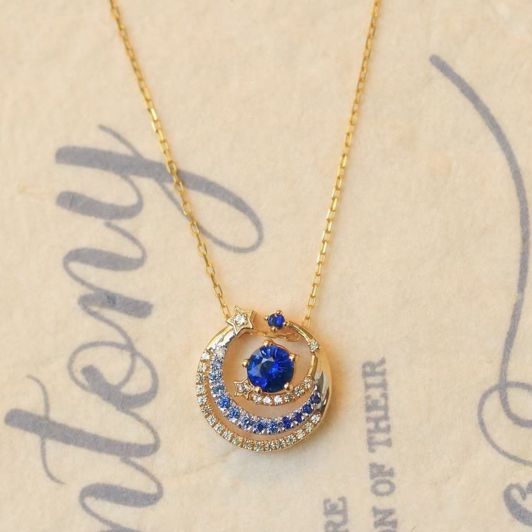 14k Gold 0.55 Ctw Natural Sapphire & Sapphire Pendant( Without Chain ) - 4