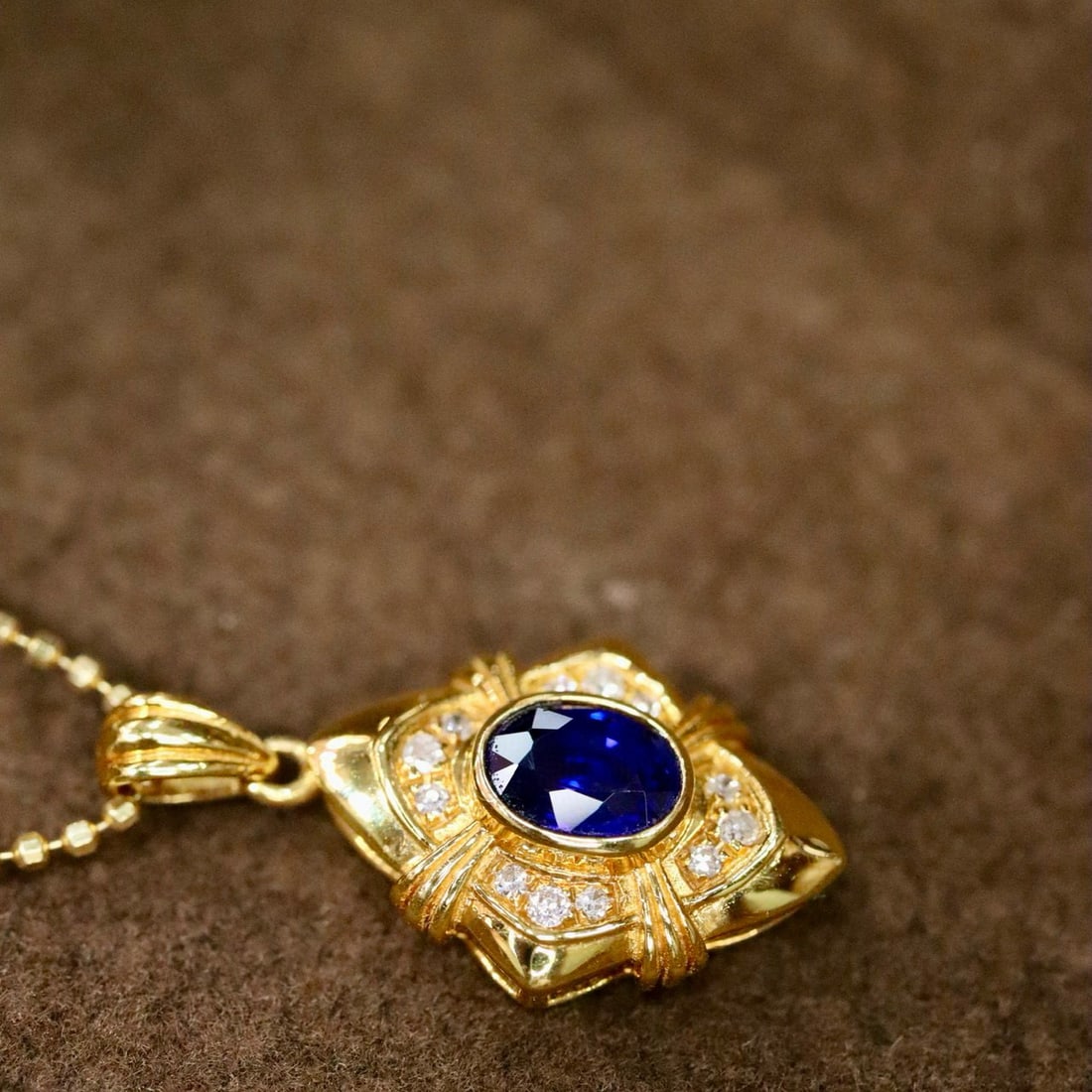 14k Gold 0.46 Ctw Natural Sapphire & Diamond Pendant( Without Chain ) - 2