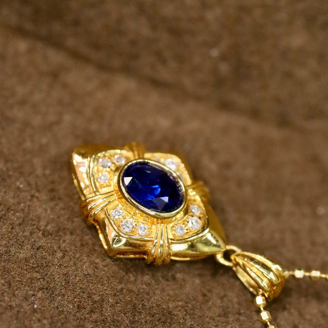 14k Gold 0.46 Ctw Natural Sapphire & Diamond Pendant( Without Chain ) - 3