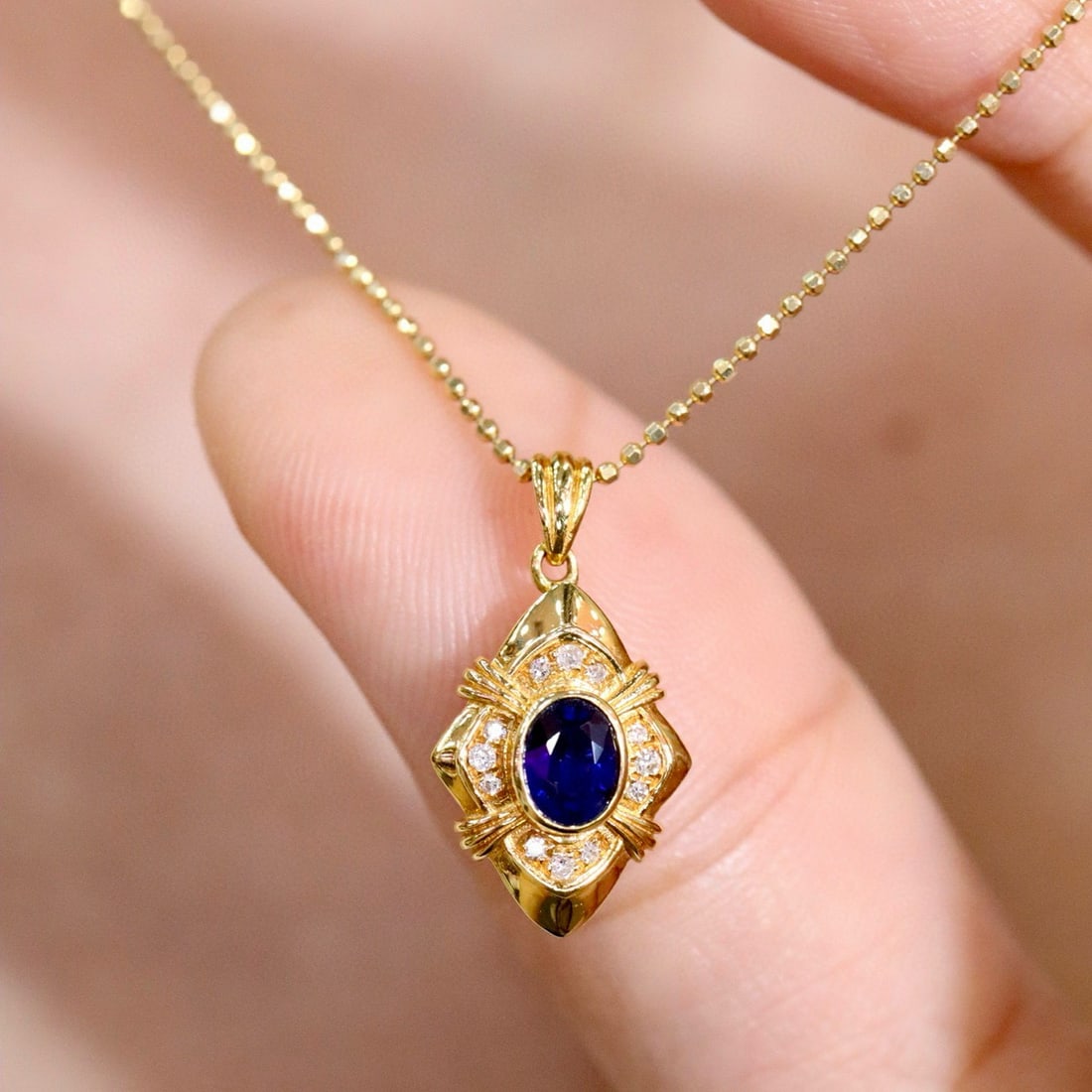 14k Gold 0.46 Ctw Natural Sapphire & Diamond Pendant( Without Chain ) - 4
