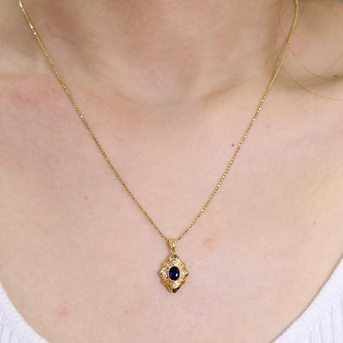 14k Gold 0.46 Ctw Natural Sapphire & Diamond Pendant( Without Chain ) - 5